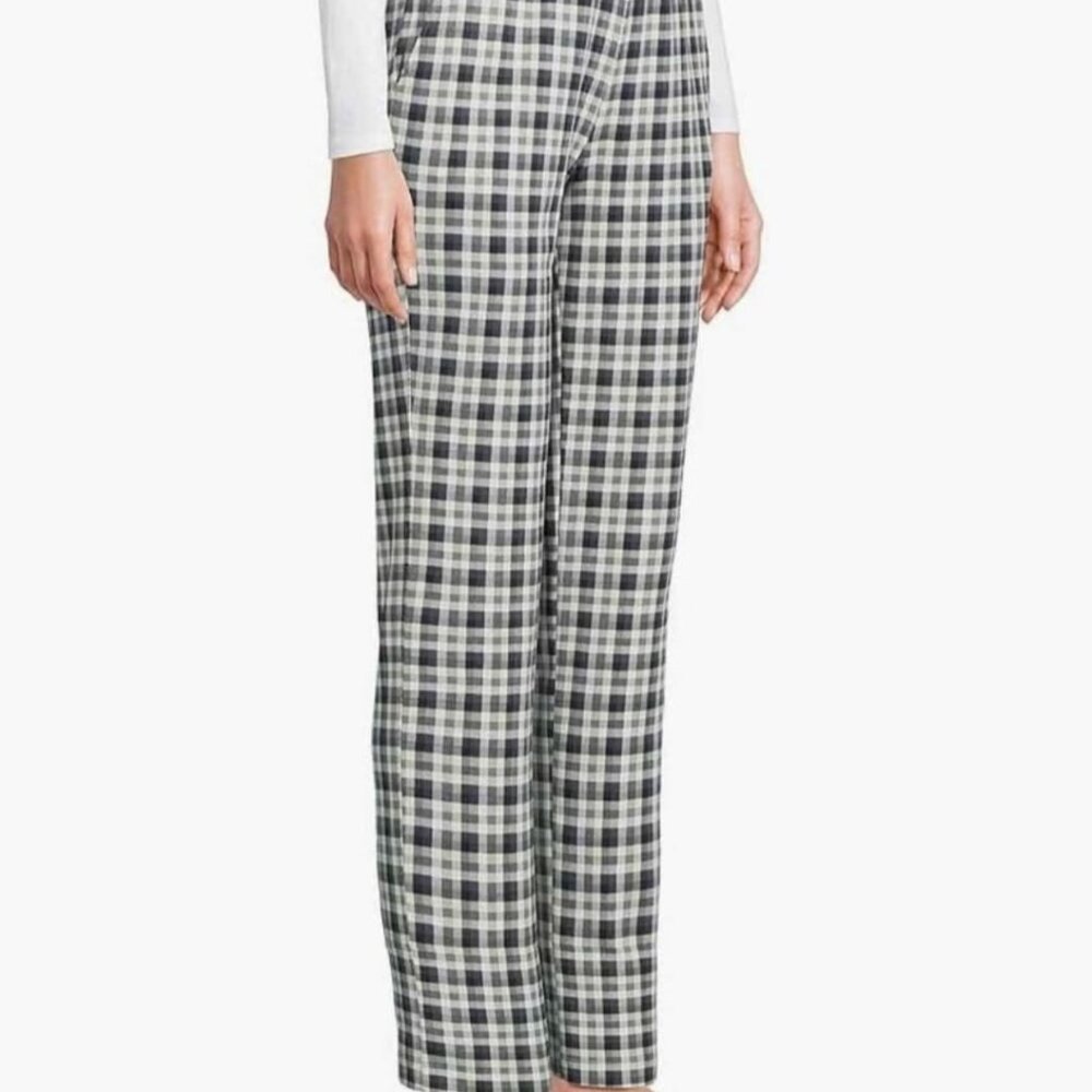 NEW Lands' End Women s Sport Knit Pants Warm Graphite Multi Plaid Petite Medium